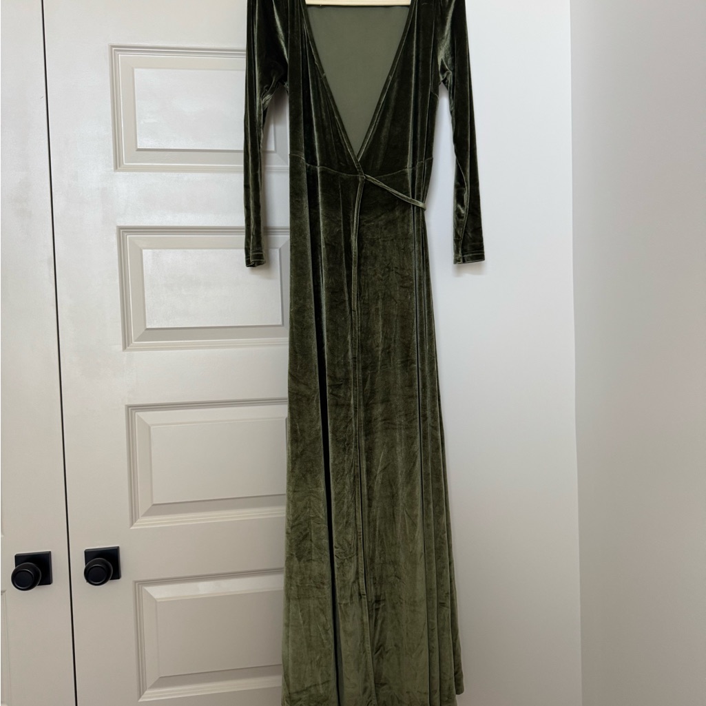 Baltic Born Olive Green Velvet Wrap Maxi Dress
